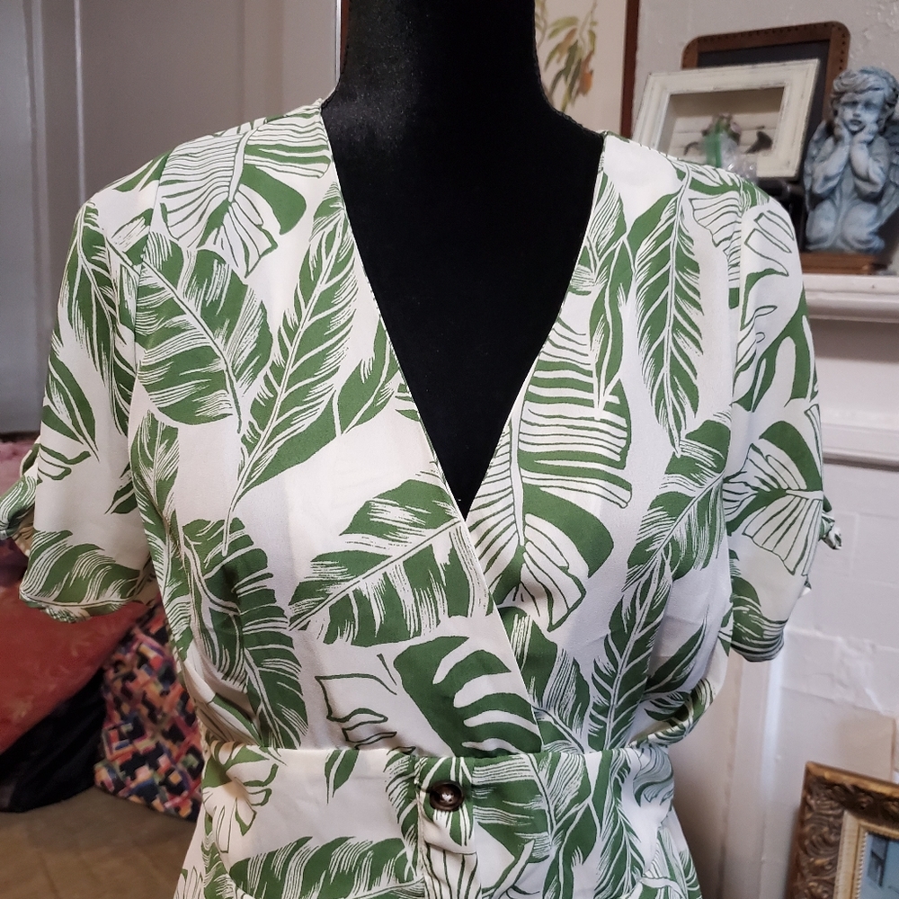 Sienna Sky White and Green Leaf Print Mini Dress
